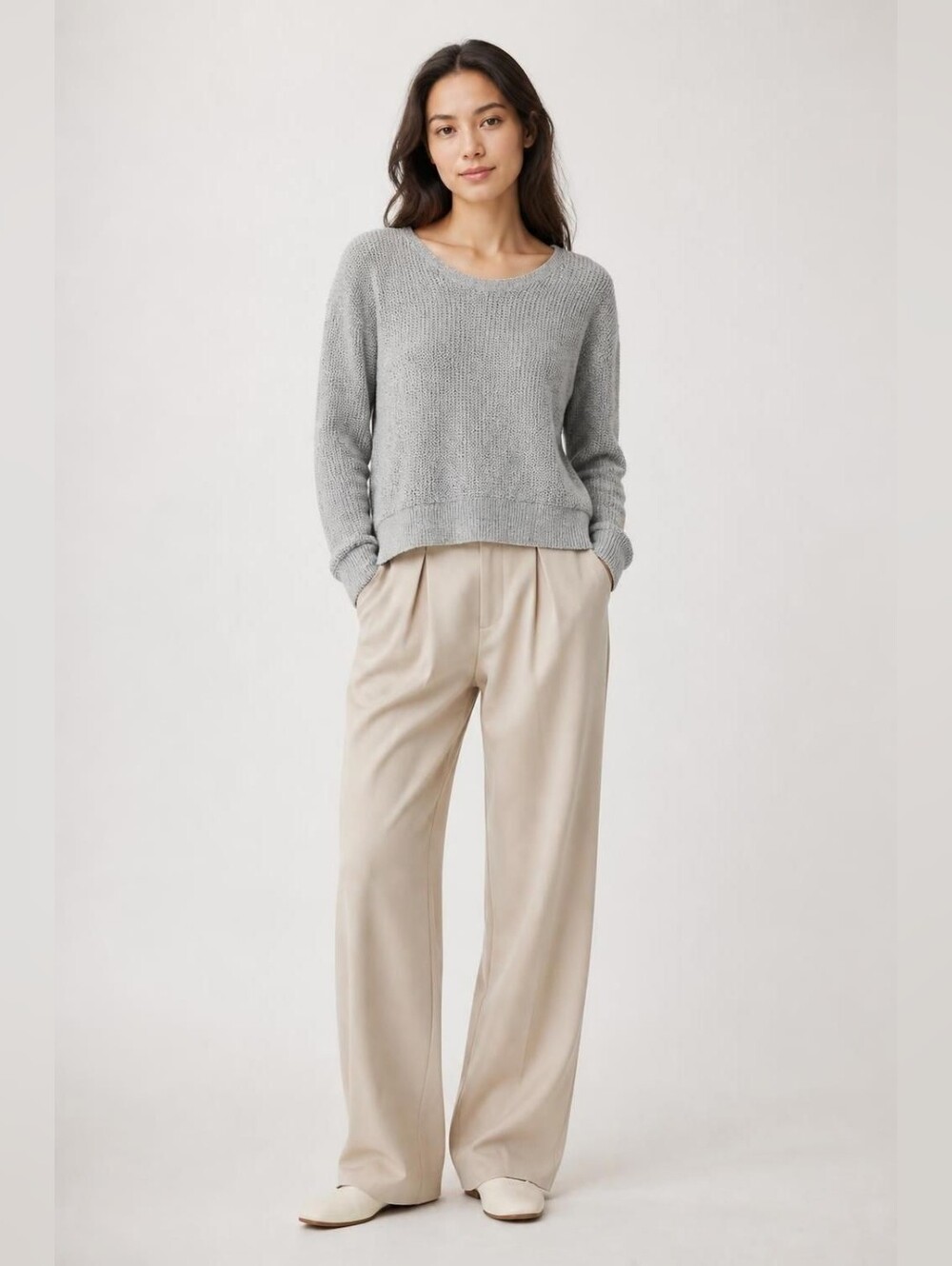 Jessica Simpson Light Gray V-Neck Waffle Knit Sweater